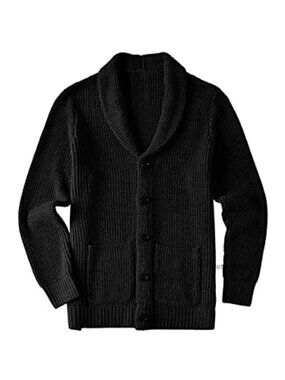 Men's Shawl Collar Cardigan with Pockets, Wool Blend Knit Sweater, Button Front